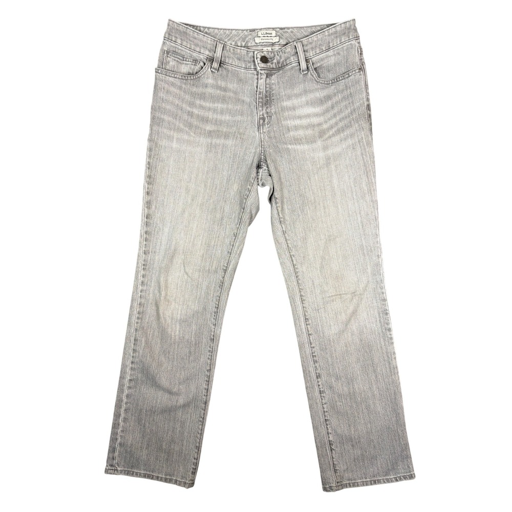 LL Bean Favorite Fit Straight Leg Gray Jeans Womens 8 PET Petite 292220 Stretch‎